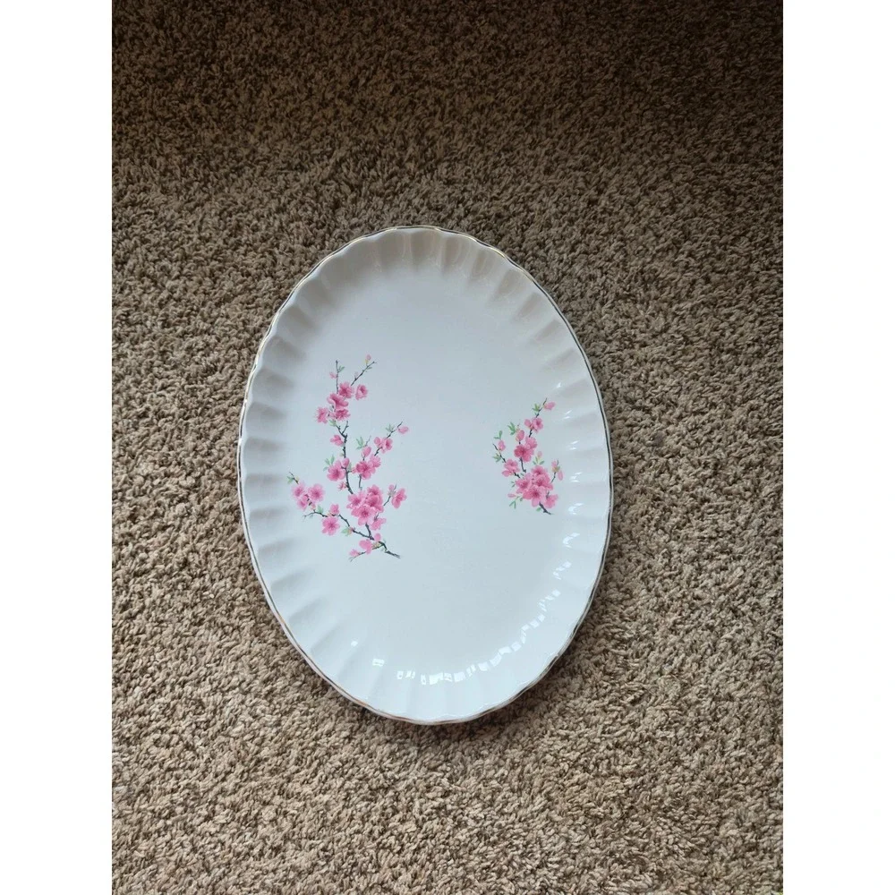 WS‎ George Bolero Oval Serving Platter Pink Cherry Blossom 22K Gold Trim Vintage